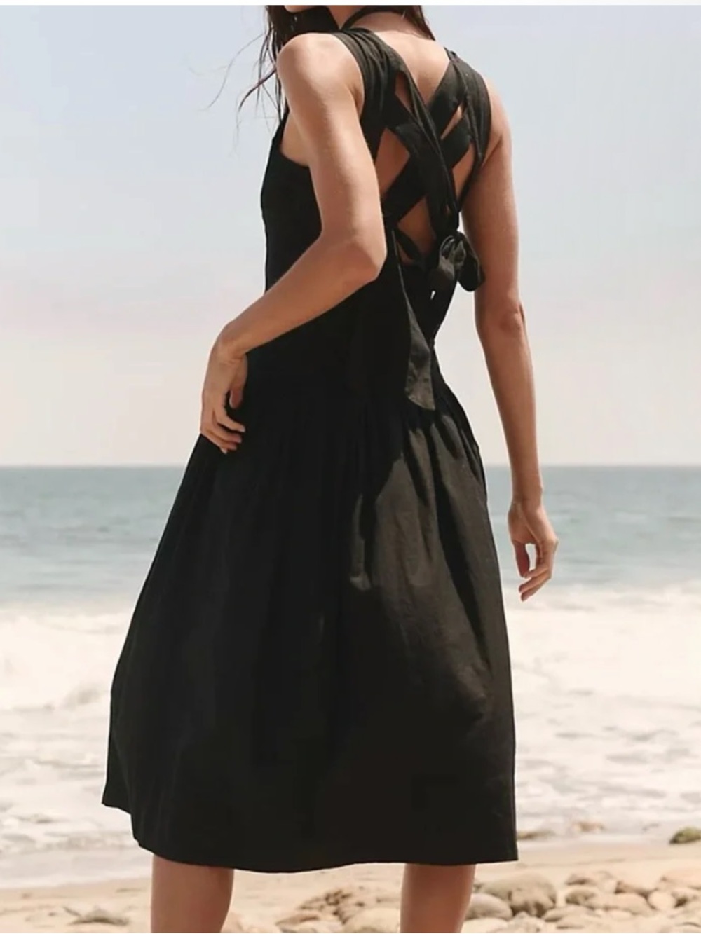Free People Black Sleeveless Midi Dress with Pockets - Picture 2 of 5